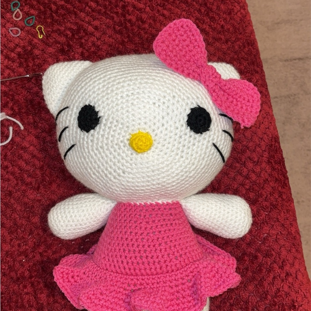 Pink and White Crochet Cat Plush